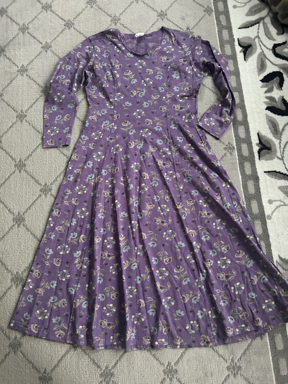 Hanna Andersson Purple Floral Long-Sleeve Midi Dress